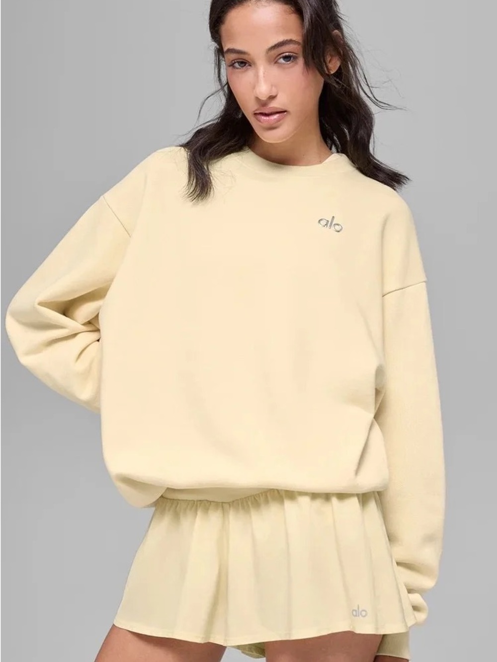 ALO Yoga Pale Yellow Oversized Crewneck Sweatshirt